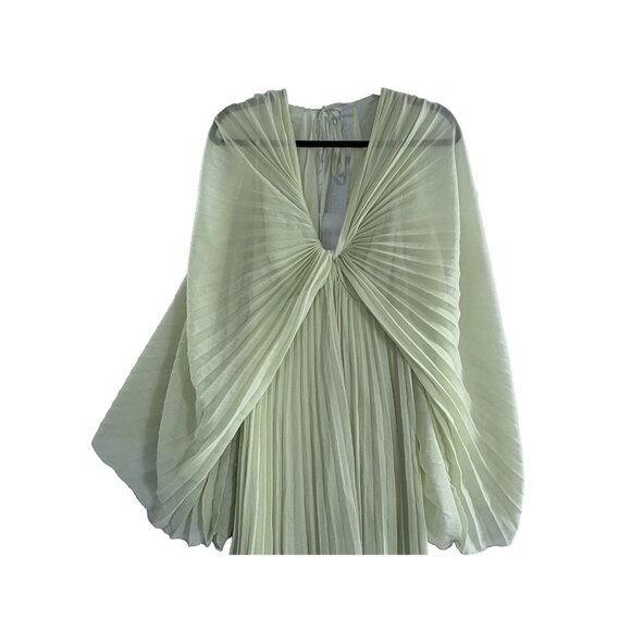 ASOS Women Maxi Dress Pleated Drape Capelet Twist Front Chiffon Sz 0 Lite Green - Picture 4 of 14